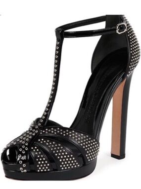 Alexander McQueen Black Studded T-Strap Platform Heels